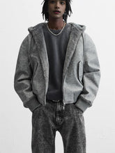 Men's Double-sided Faux Leather Hooded Bomber Jacket